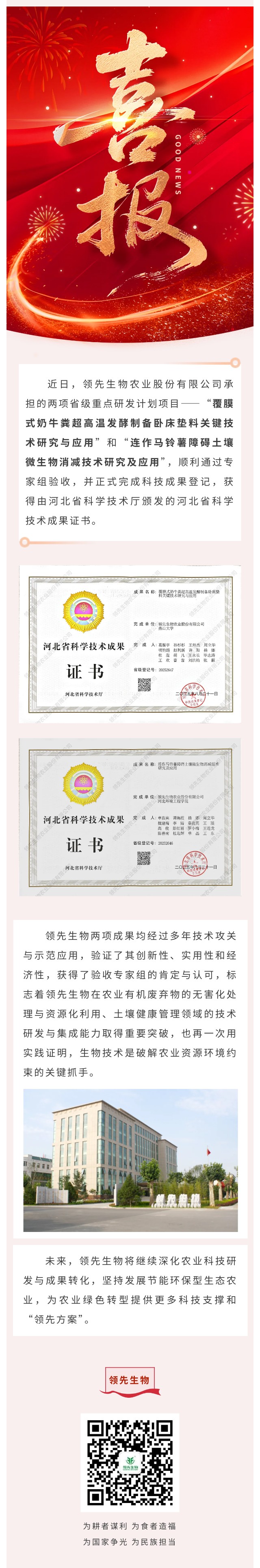 【喜訊】領(lǐng)先生物斬獲兩項省級科技成果！